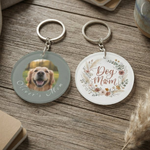 Boho Floral Watercolor Dog Mum Photo Key Ring
