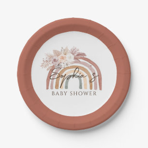 Boho Floral Watercolor Rainbow Baby Shower Paper Plate