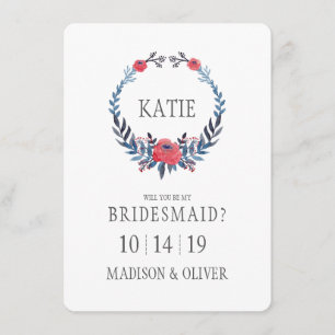 Boho Floral Watercolor Red Roses Bridesmaid Invitation