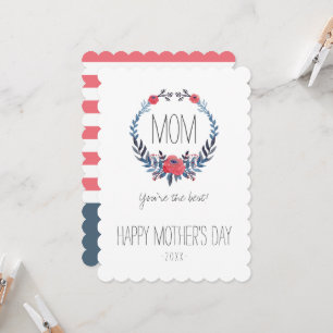 Boho Floral Watercolor Red Roses Mother's Day Card
