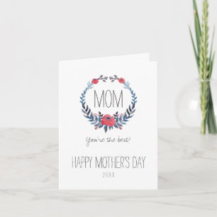 Boho Floral Watercolor Red Roses Mother's Day Card