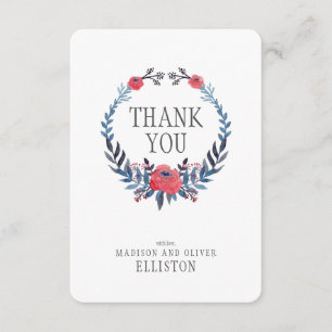 Boho Floral Watercolor Red Roses Thank You