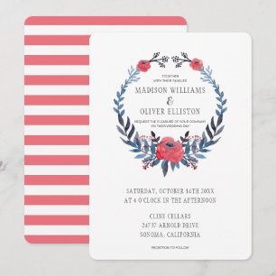 Boho Floral Watercolor Red Roses   Wedding Invitation