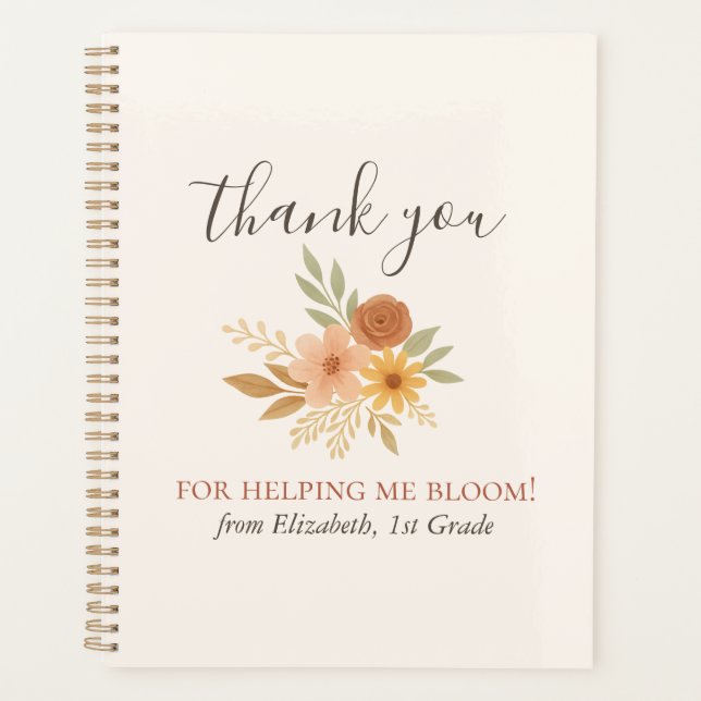 Boho Floral Watercolor Teacher Thank You  Planner (Front)