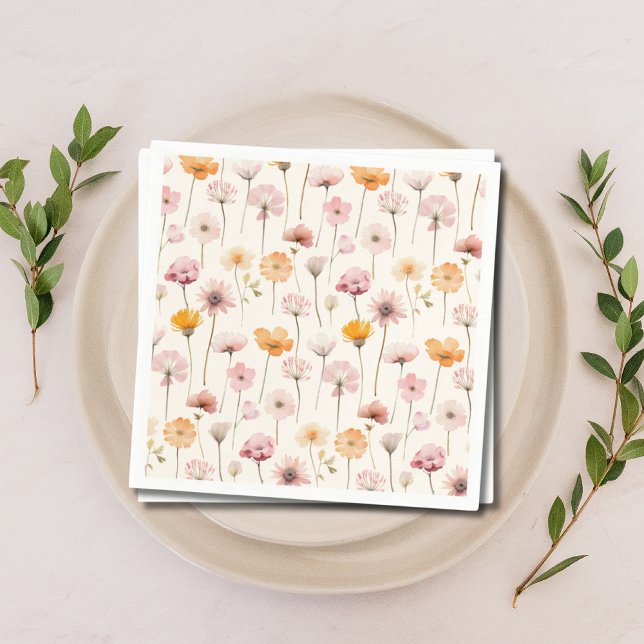 Boho Floral Watercolor Wildflower Napkin (wildflower floral napkin)
