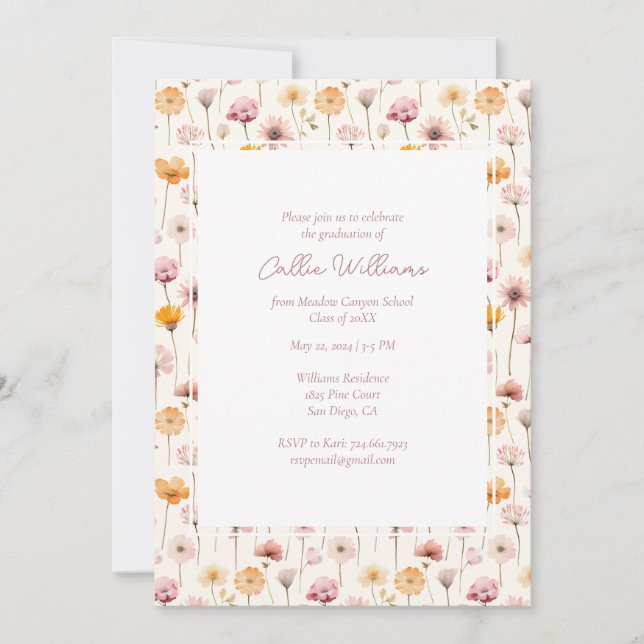 Boho Floral Watercolor Wildflowers Graduation Invitation (Front)