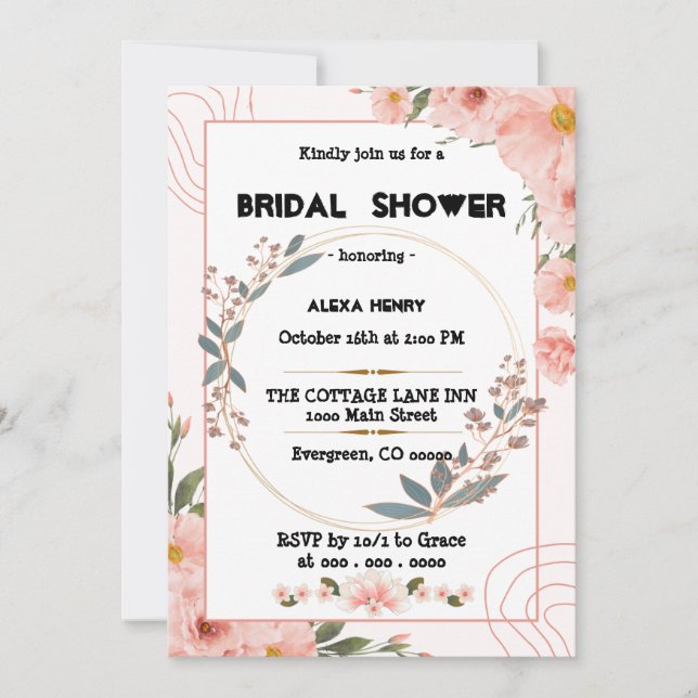 boho floral  watercolors,girl baby invitation (Front)