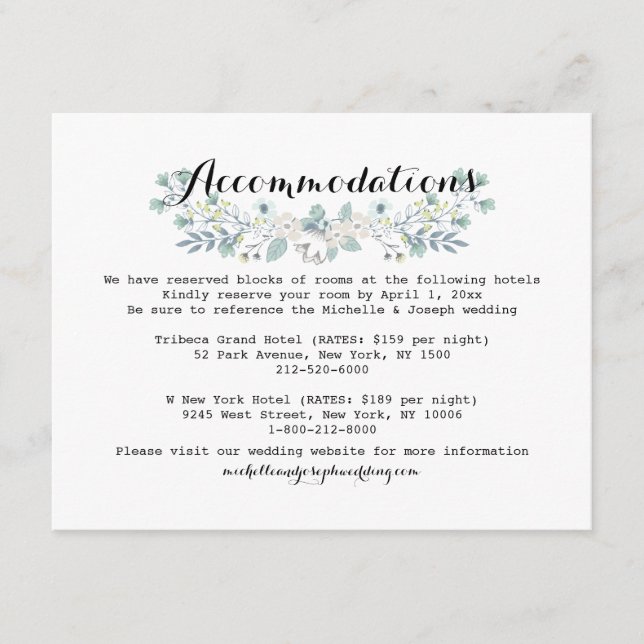 Boho Floral Wedding Accommodation Insert Card (Front)