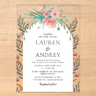Boho Floral Wedding Acrylic Invitations