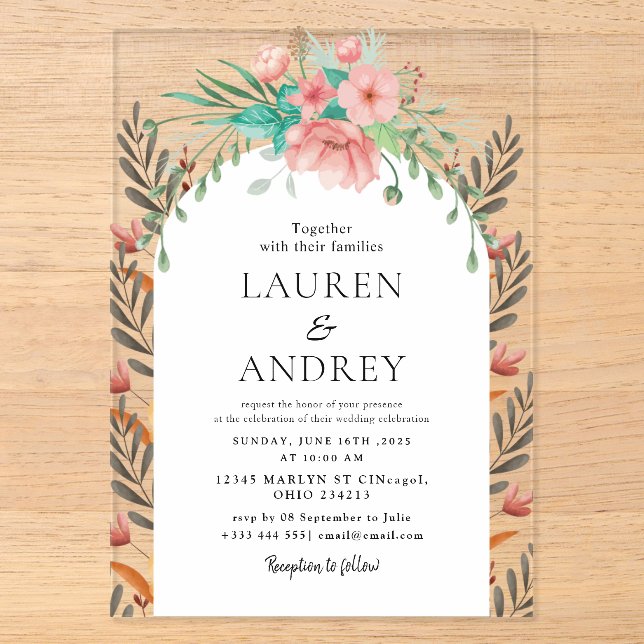 Boho Floral  Wedding  Acrylic Invitations (Front)