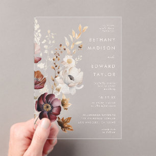 Boho Floral Wedding Acrylic Invitations