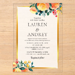 Boho Floral Wedding Acrylic Invitations