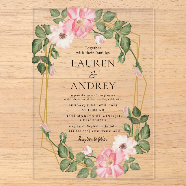 Boho Floral  Wedding  Acrylic Invitations (Front)