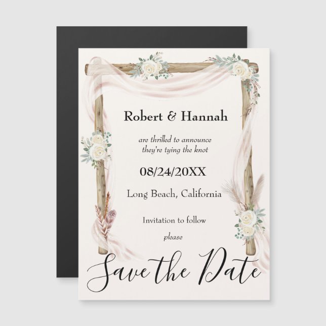 Boho Floral Wedding Arch Save the Date Magnet  (Front/Back)