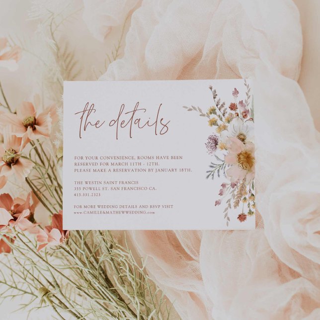 Boho Floral Wedding Details Card (Boho Floral Garden Wedding Details Card)