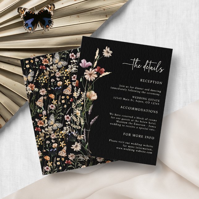 Boho Floral Wedding Enclosure Card (Elegant Black Boho Floral Wedding Enclosure Card by Painted Paperie
)