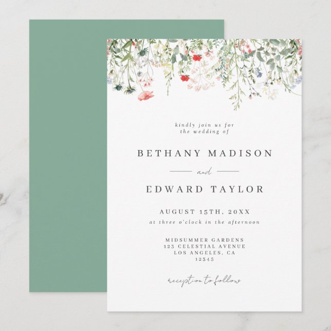 Boho Floral Wedding Invitation (Front/Back)