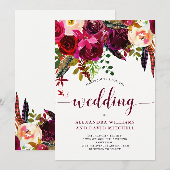 Boho Floral | Wedding Invitation (Front/Back)