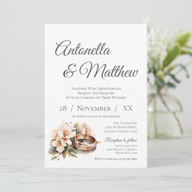 Boho Floral Wedding Invitation (Standing Front)