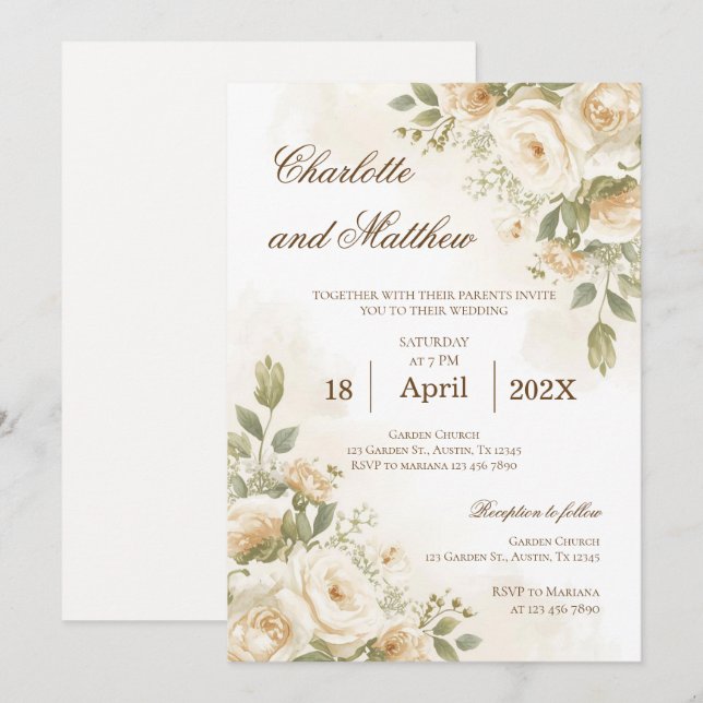 Boho Floral Wedding Invitation (Front/Back)