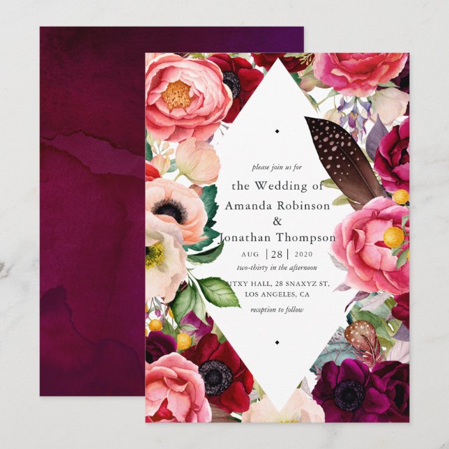 Boho Floral Wedding Invitation (Front/Back)