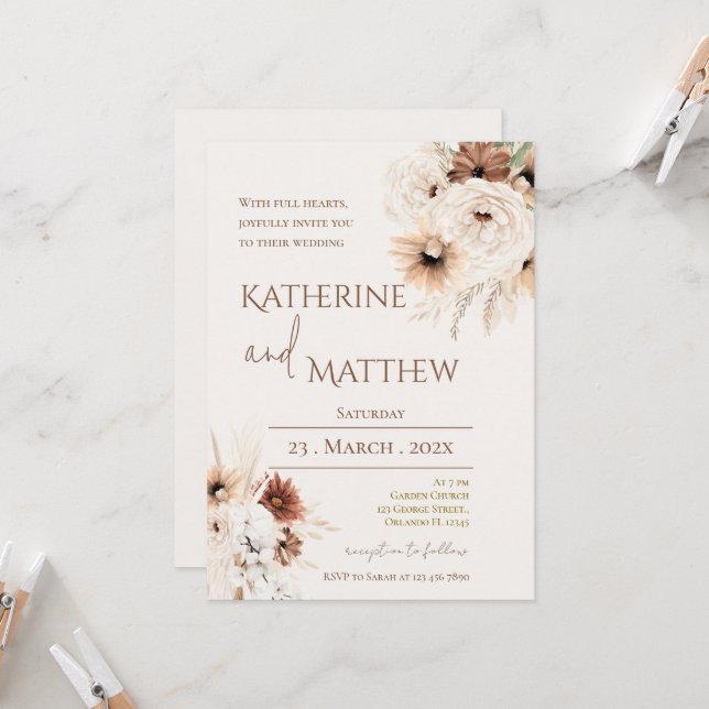 Boho floral wedding invitation (Front/Back In Situ)