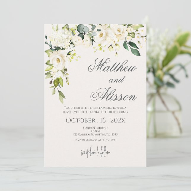 Boho Floral Wedding Invitation (Standing Front)