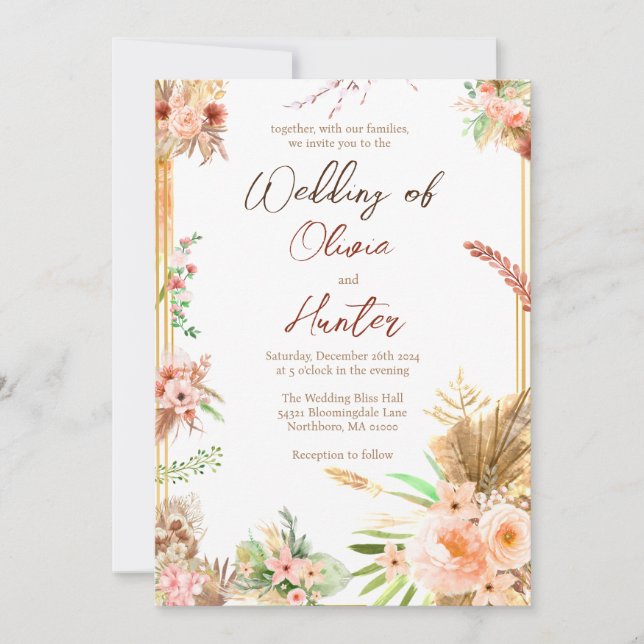 Boho Floral Wedding  Invitation (Front)