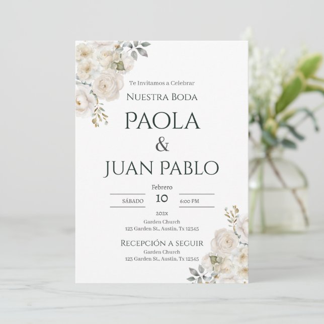 Boho Floral Wedding Invitation (Standing Front)