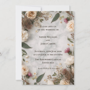 Boho Floral Wedding Invitation   Cream Roses Roman