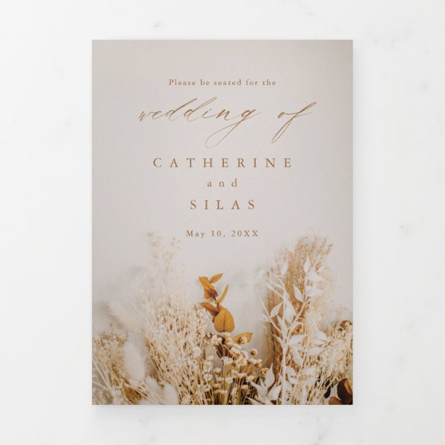 Boho Floral Wedding Itinerary Tri-Fold Invitation (Cover)