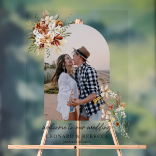 Boho Floral Wedding photo Acrylic Sign