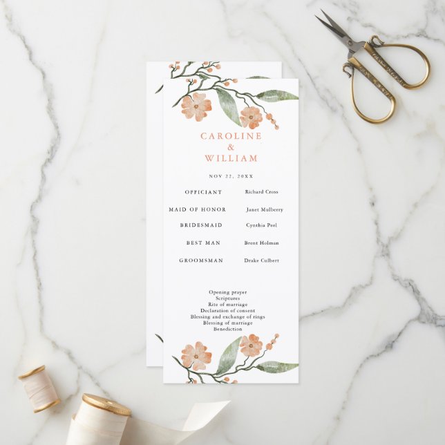 Boho Floral Wedding Programme (Front/Back In Situ)