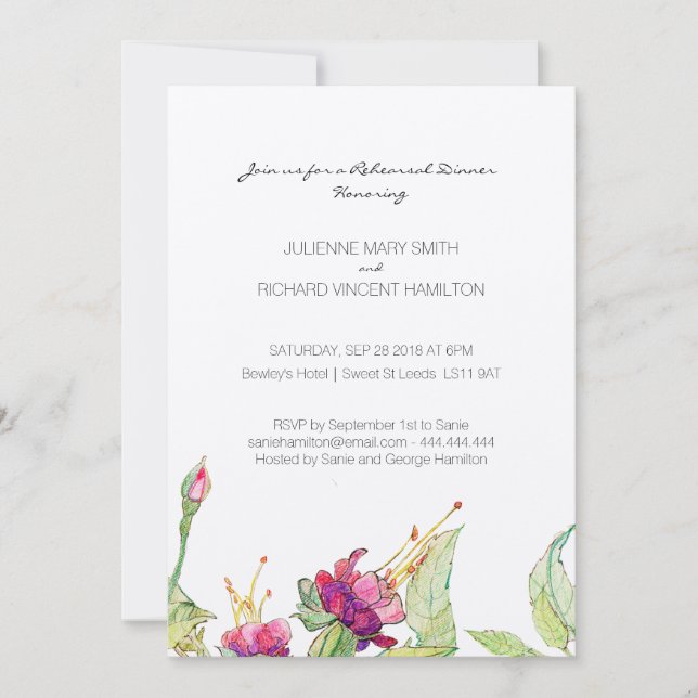Boho Floral Wedding Rehearsal Dinner Invitations (Front)