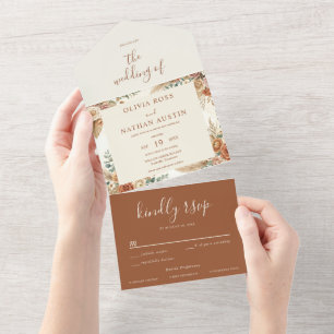 Boho Floral Wedding RSVP All in One Invitation