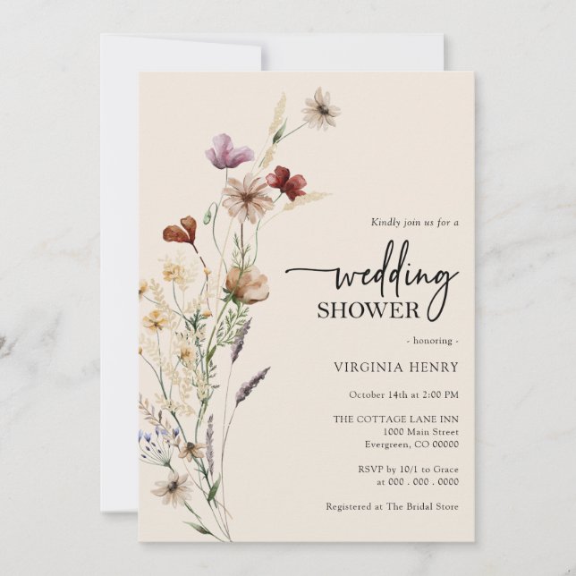 Boho Floral Wedding Shower Invitation (Front)
