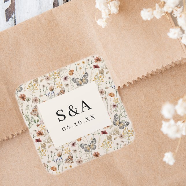 Boho Floral Wedding Square Sticker (Boho Floral Wedding Square Sticker
)