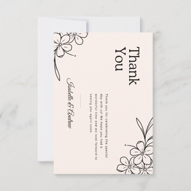 Boho Floral  Wedding Thank You Card (Front)