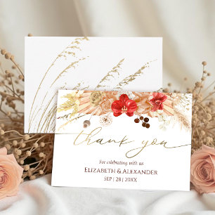 Boho Floral Wedding Thank You Card   Terracotta 