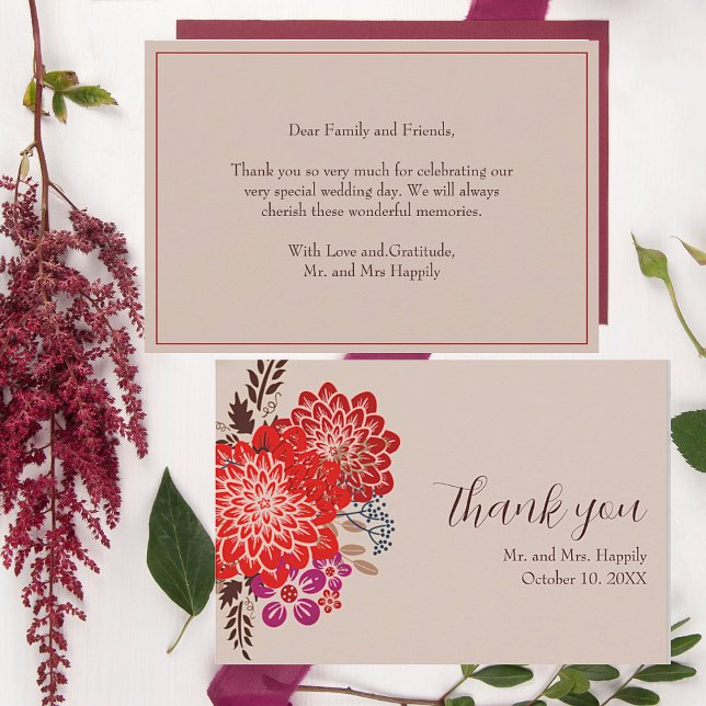Boho Floral Wedding Thank You Cards (Boho Floral Wedding Thank Cards, Easy to personalize.)