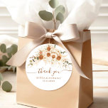 Boho Floral Wedding Thank You Classic Round Sticker<br><div class="desc">Seal your envelopes, favours, or gifts with love using this round wedding thank you sticker. Part of the Boho Terracotta Rose & Pampas Calla Lily Wedding Collection, it showcases watercolor roses, pampas grass, and earthy terracotta tones for a chic rustic-bohemian feel. Perfect for envelope seals, wedding favour bags, and personalised...</div>