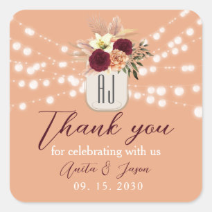 Boho Floral Wedding Thank You Square Sticker