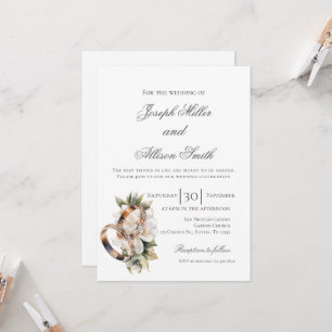 Boho floral wedding with rings invitation