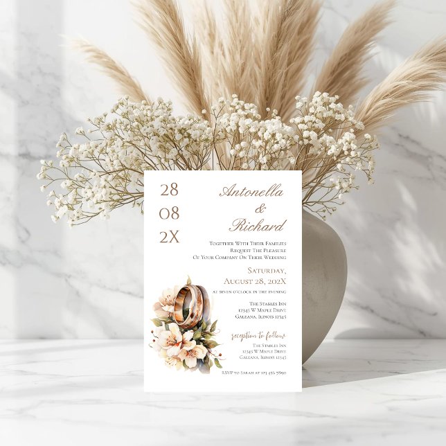 Boho floral wedding with rings  invitation (Creator Uploaded)