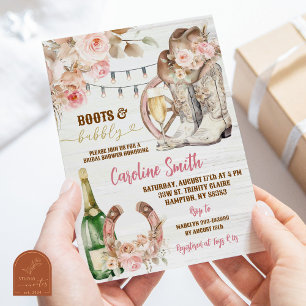 Boho Floral Western Boots and bubbly Bridal Shower Invitation