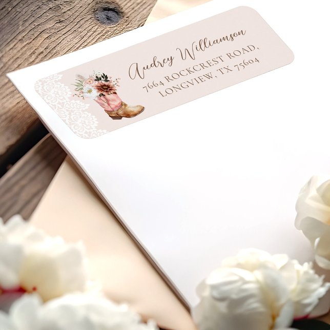 Boho Floral Western Pink Cowgirl Boot Baby Shower (Boho Floral Western Pink Cowgirl Boot Baby Shower Label)
