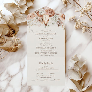 Boho Floral Western Wedding All In One Invitation