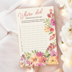 Boho Floral Where Did They Go Bridal Shower Game