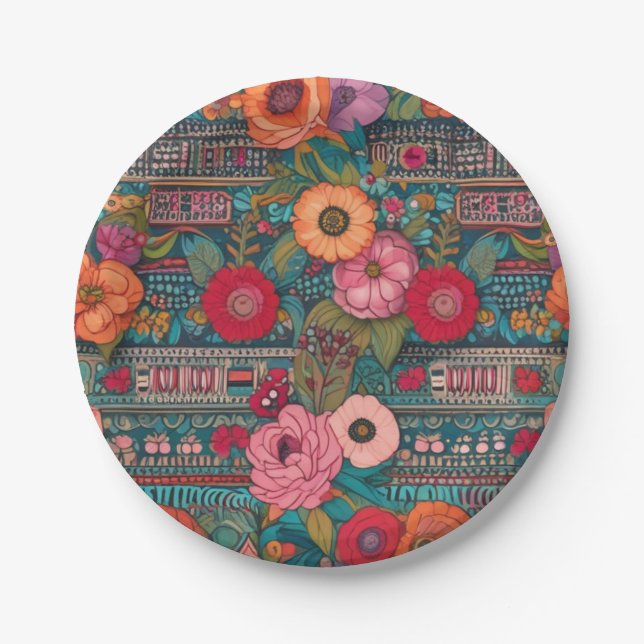Boho Floral Whimsical  Paper Plate (Front)