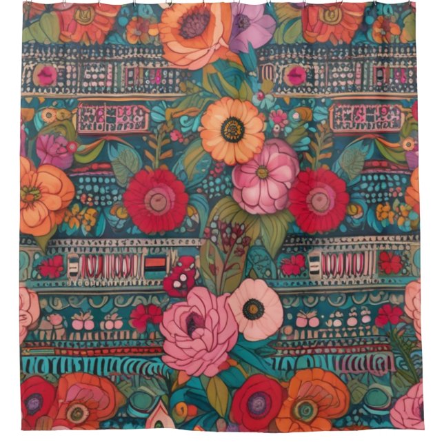 Boho Floral Whimsical  Shower Curtain (Front)